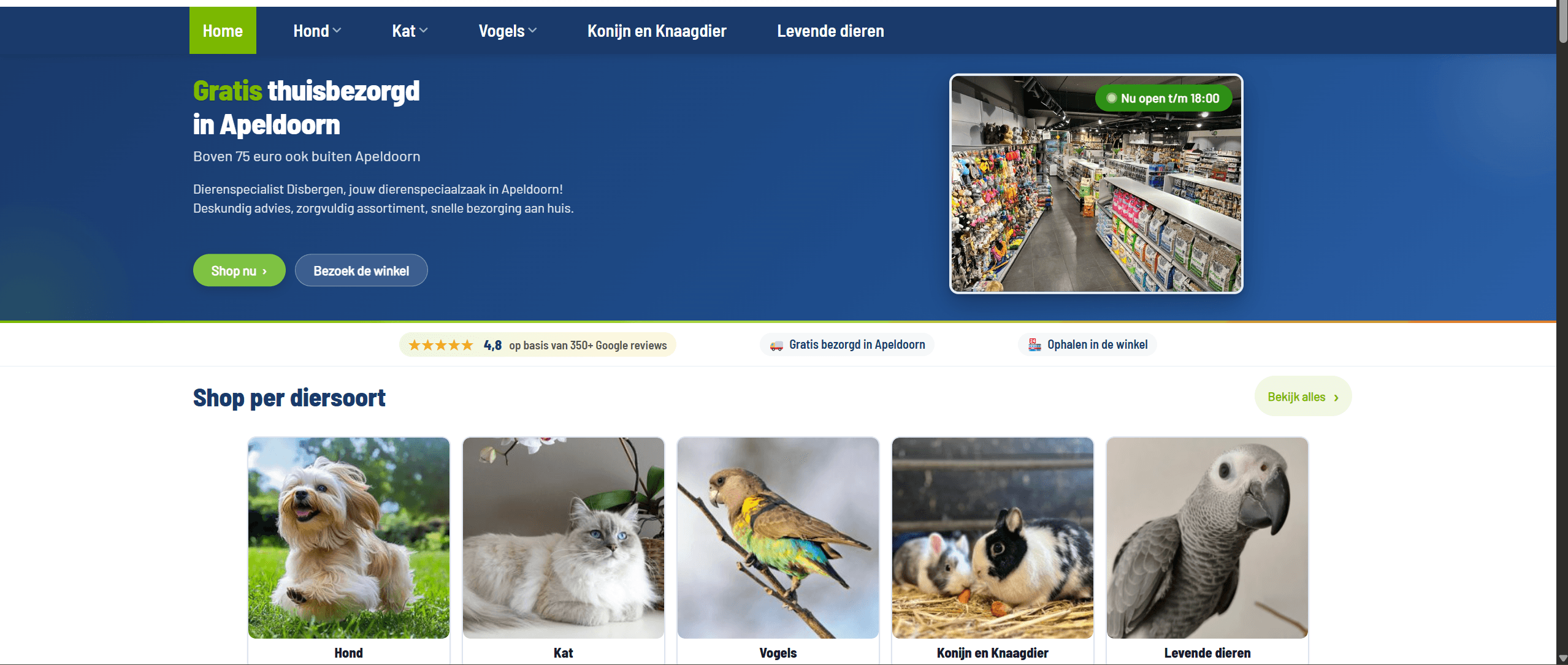De nieuwe webshop van Dierenspecialist Disbergen die Next Level Studio bouwde