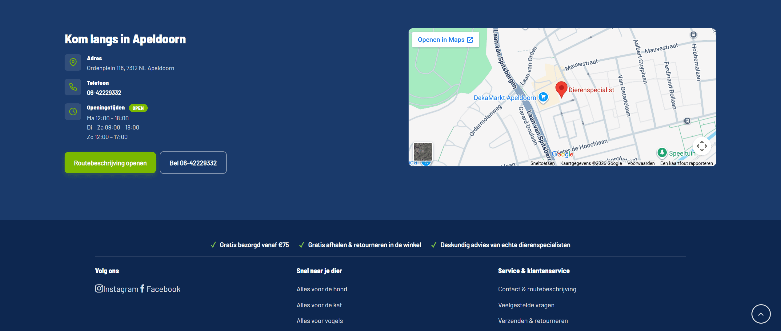 Het vernieuwde, compacte contactblok met moderne kaart en directe route- en belknoppen.