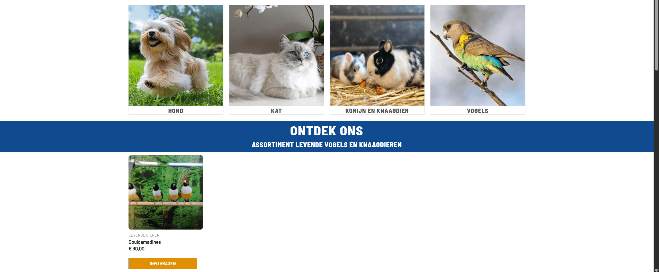 De oude site: losse categorietegels met één enkel product per tegel.
